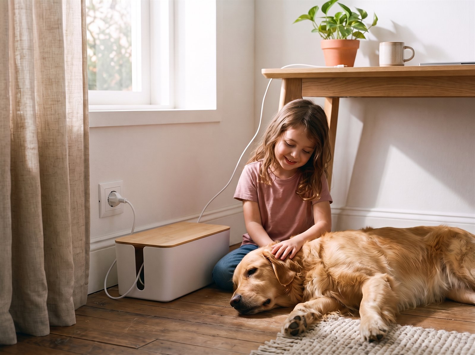 Cable box — In use · on the floor by the wall