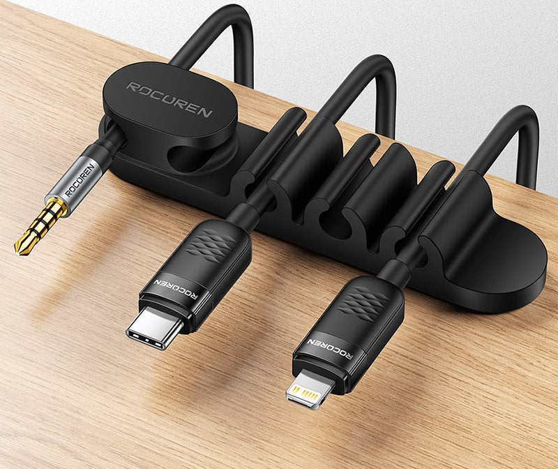 Cable clips — On the desk edge · cables in