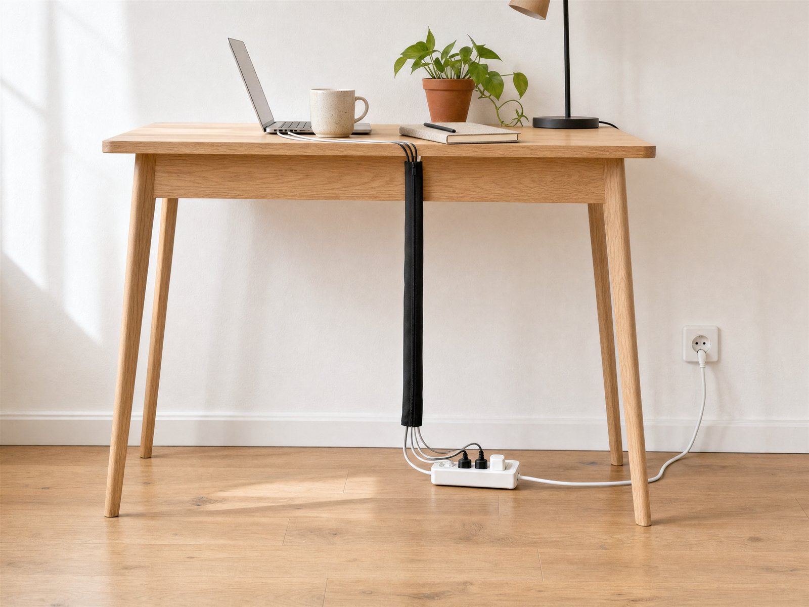 Cable sleeve — In use · one line to the floor