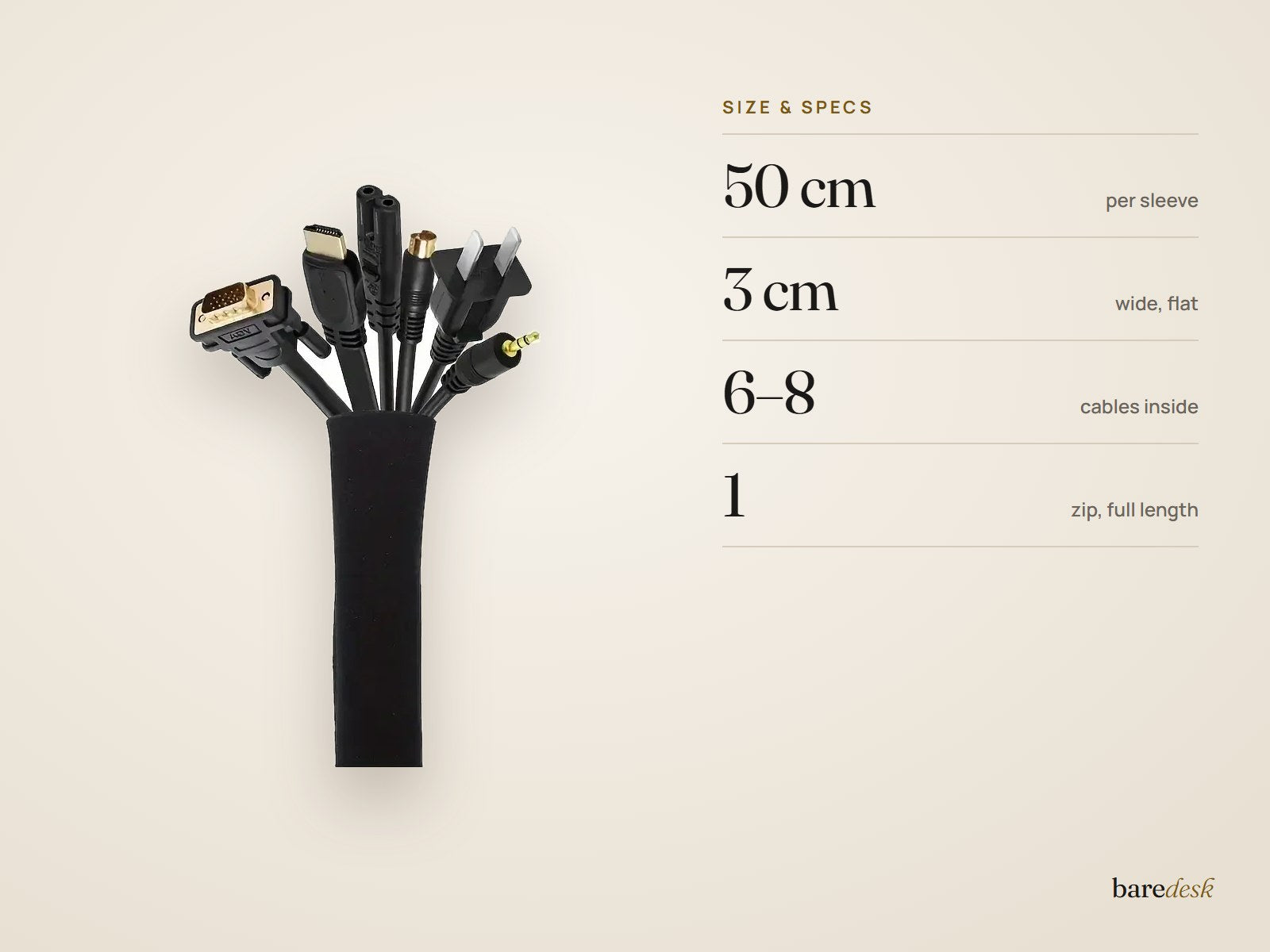 Cable sleeve — Size & specs