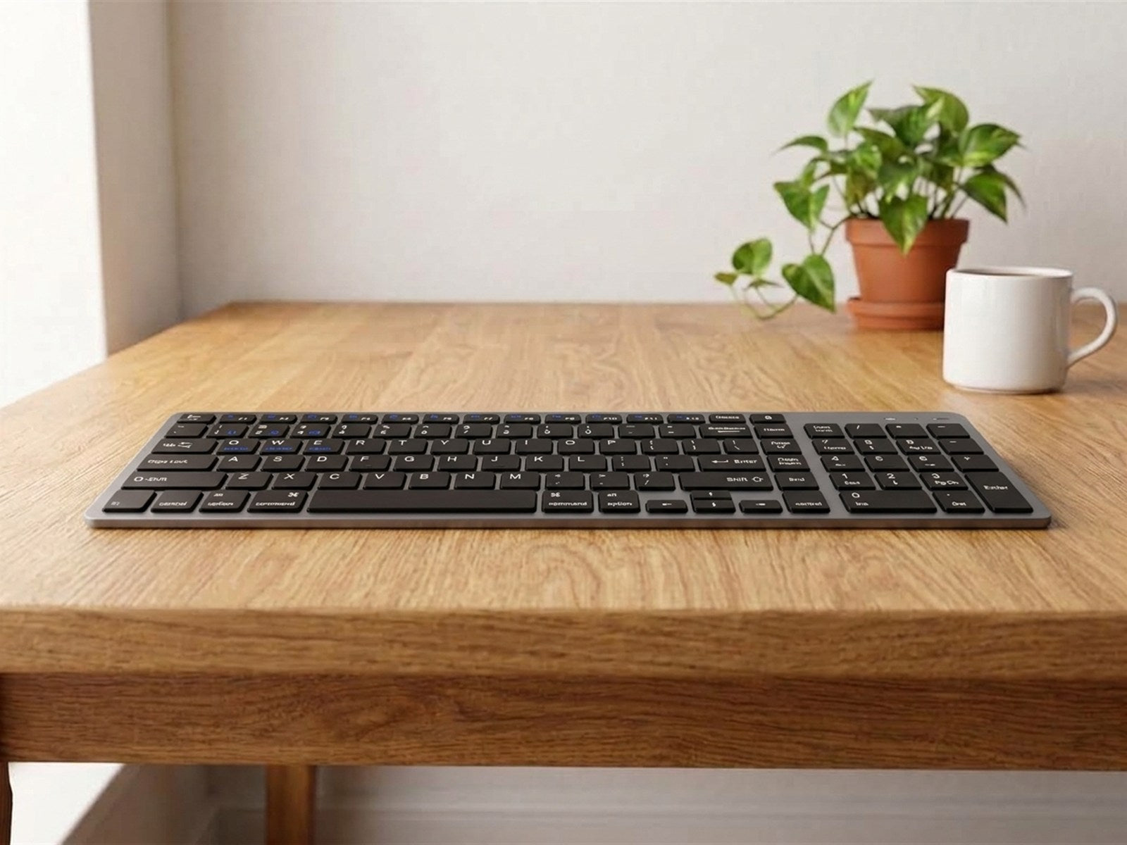 Wireless keyboard — On the desk · front, slim profile