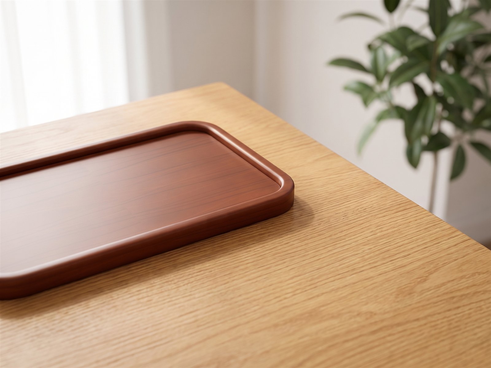 Wooden tray — On the desk · close-up