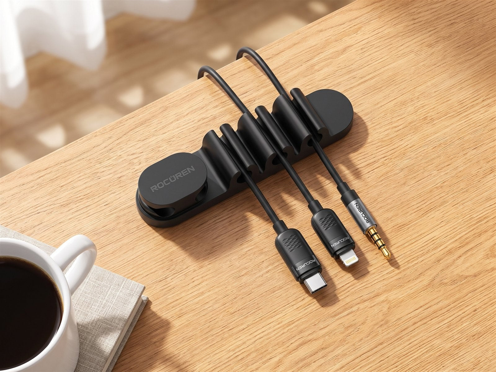 Cable clips — On the desk · from above