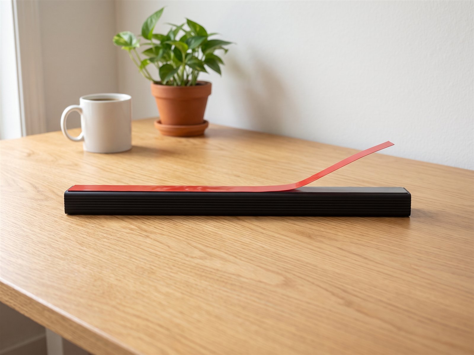 Under-desk cable tray — On the desk · front