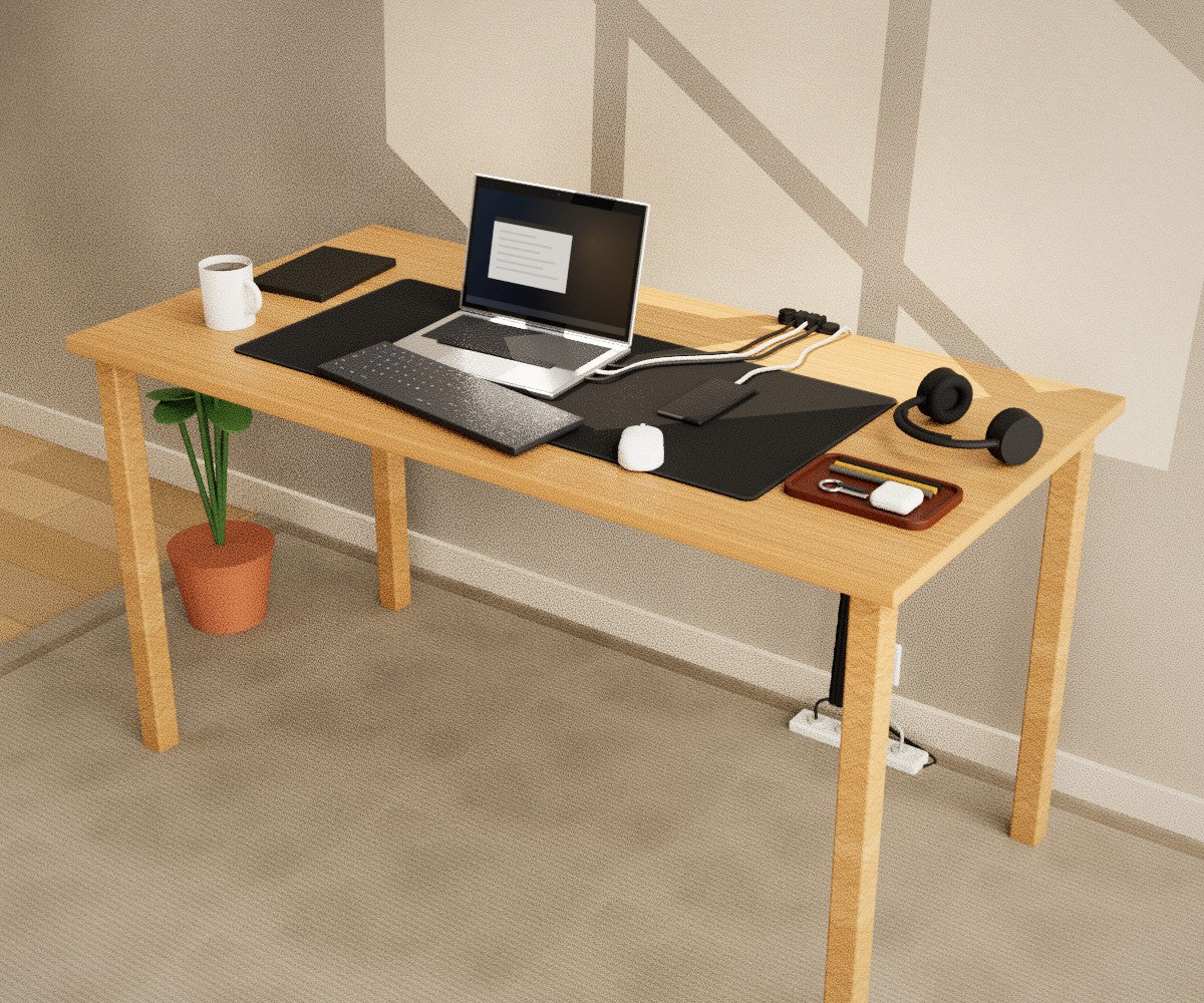 The same desk with the Desk Reset kit: every piece in place