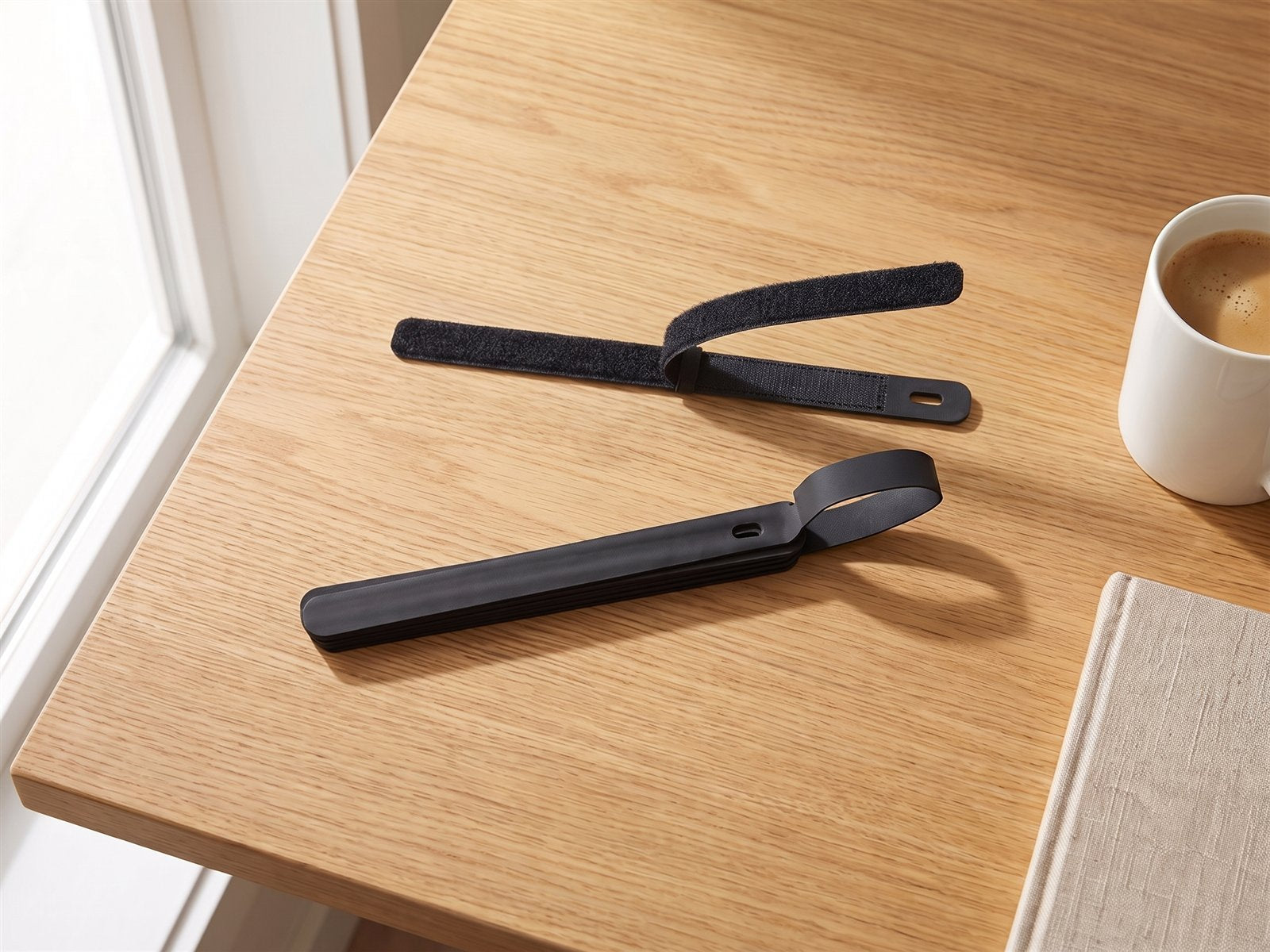 Velcro ties — On the desk · from above
