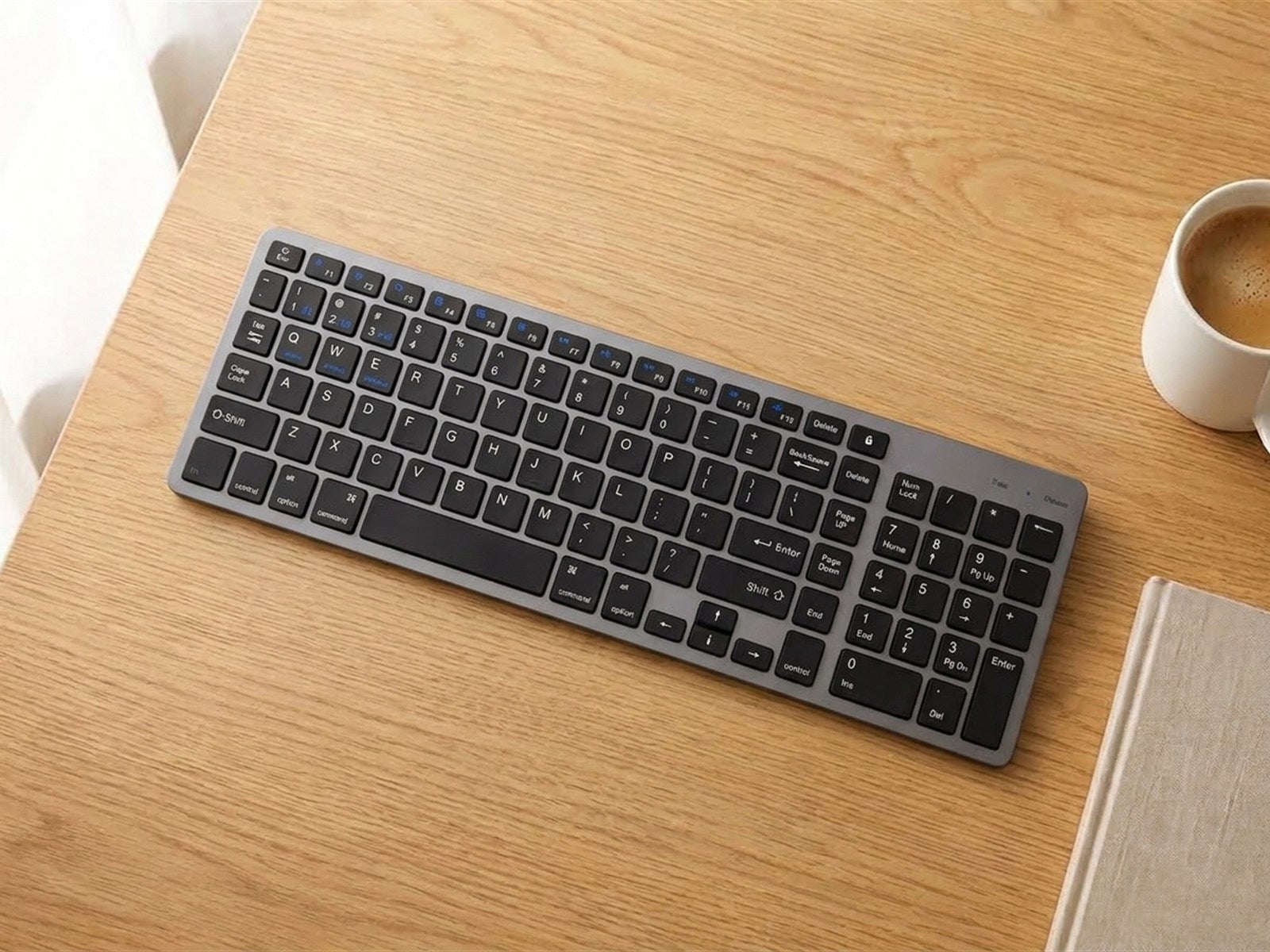 Wireless keyboard — On the desk · from above, full layout